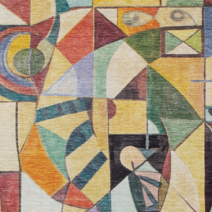 HomeRoots 5' Vibrant Gold Purple Orange Blue Abstract Area Rug - Durable, Washable & Stylish for Indoors/Outdoors 620030