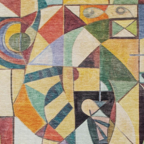 HomeRoots 5' Vibrant Gold Purple Orange Blue Abstract Area Rug - Durable, Washable & Stylish for Indoors/Outdoors 620030