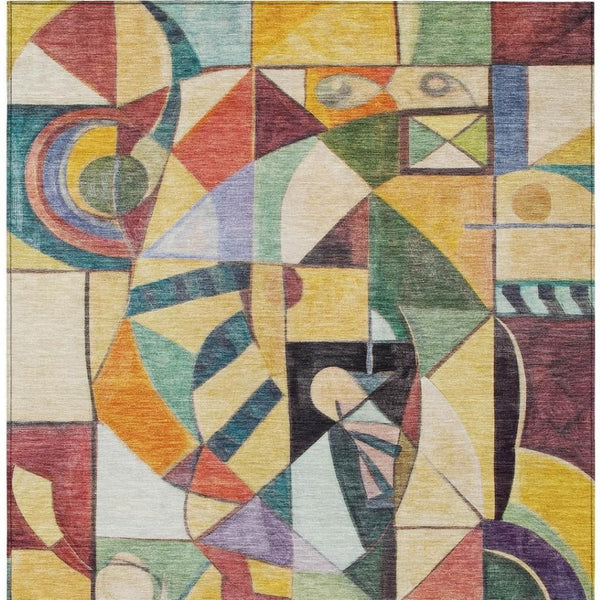 HomeRoots 5' Vibrant Gold Purple Orange Blue Abstract Area Rug - Durable, Washable & Stylish for Indoors/Outdoors 620030