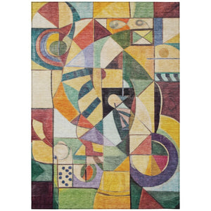 HomeRoots 5' Vibrant Gold Purple Orange Blue Abstract Area Rug - Durable, Washable & Stylish for Indoors/Outdoors 620030