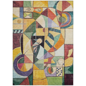 HomeRoots 8' Vibrant Abstract Washable Area Rug in Gold, Purple, Orange & Blue for Indoor/Outdoor Spaces 620032