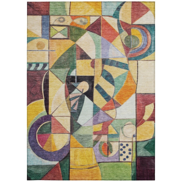 HomeRoots 8' Vibrant Abstract Washable Area Rug in Gold, Purple, Orange & Blue for Indoor/Outdoor Spaces 620032