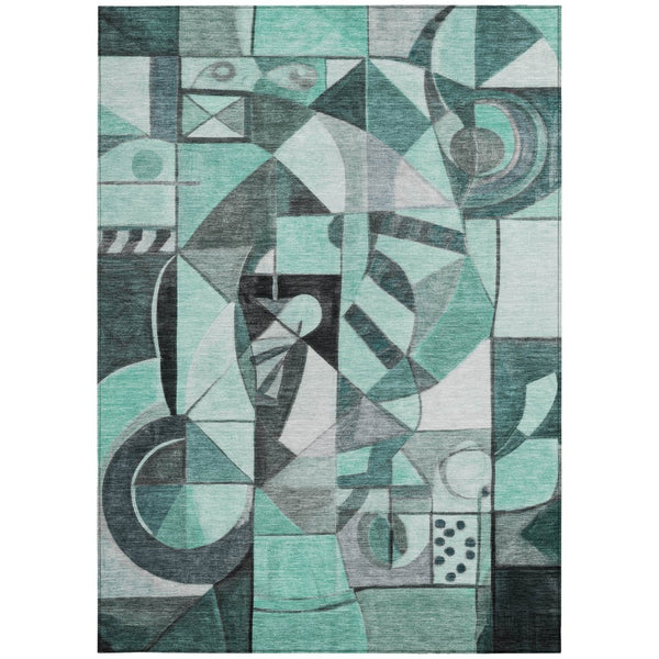 HomeRoots 5' X 8' Washable Area Rug in Teal, Blue & Gray - Durable Abstract Design for Indoor/Outdoor Use 620042