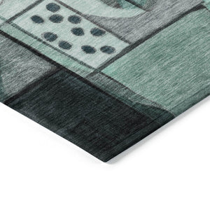 HomeRoots 8' Teal Blue Round Abstract Washable Area Rug - Durable, Stylish, Indoor/Outdoor Decor for Any Space 620043