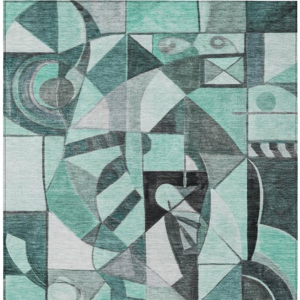HomeRoots 8' X 10' Modern Abstract Washable Area Rug in Teal Blue, Black, Ivory & Gray for Indoor/Outdoor Use 620044