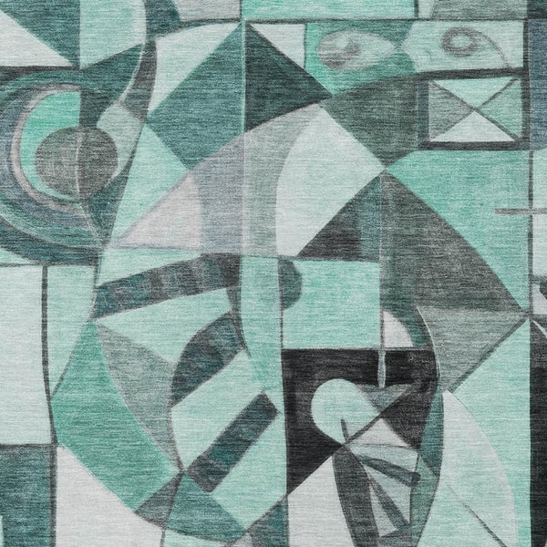 HomeRoots 9' Modern Teal Blue, Black, Ivory & Gray Abstract Washable Area Rug for Indoor/Outdoor Spaces 620045