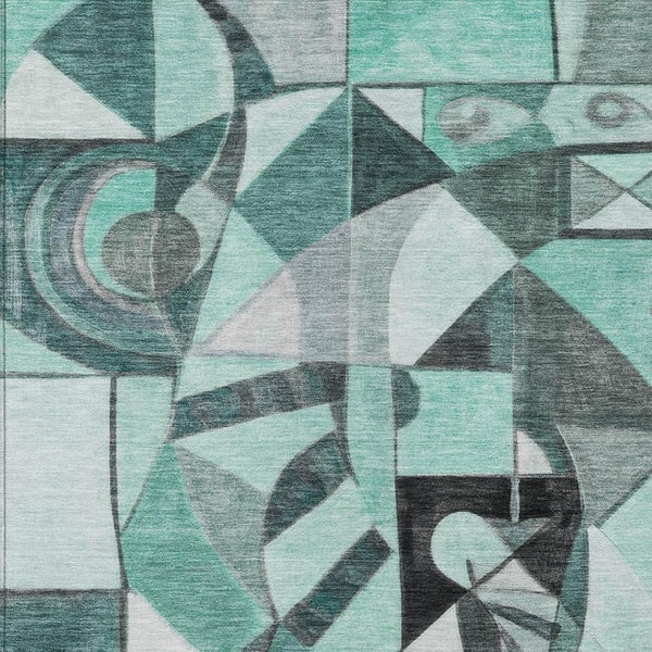 HomeRoots 10' Modern Abstract Teal Blue & Gray Washable Area Rug for Indoor/Outdoor Spaces – Durable & Stylish! 620046