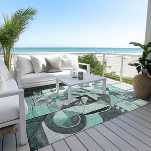 HomeRoots 10' Modern Abstract Teal Blue & Gray Washable Area Rug for Indoor/Outdoor Spaces – Durable & Stylish! 620046