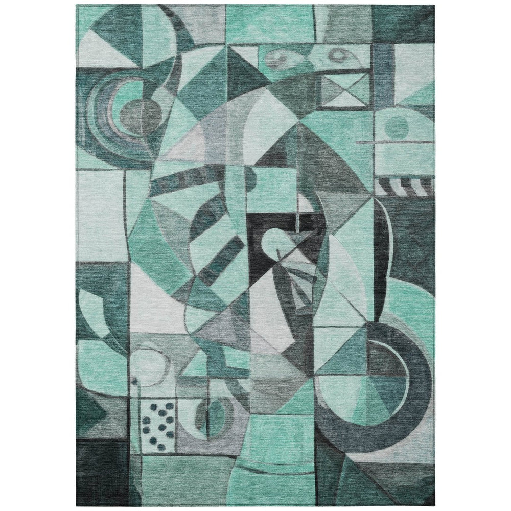 HomeRoots 10' Modern Abstract Teal Blue & Gray Washable Area Rug for Indoor/Outdoor Spaces – Durable & Stylish! 620046