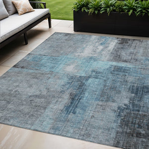 HomeRoots 5' X 8' Blue and Gray Abstract Area Rug – Stylish, Washable, Stain-Resistant for Indoor & Outdoor Use 620048