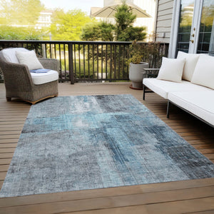 HomeRoots 5' X 8' Blue and Gray Abstract Area Rug – Stylish, Washable, Stain-Resistant for Indoor & Outdoor Use 620048