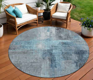 HomeRoots 8' Blue and Gray Round Abstract Washable Area Rug - Durable, Stylish, Indoor/Outdoor Home Décor Solution 620049