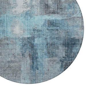 HomeRoots 8' Blue and Gray Round Abstract Washable Area Rug - Durable, Stylish, Indoor/Outdoor Home Décor Solution 620049