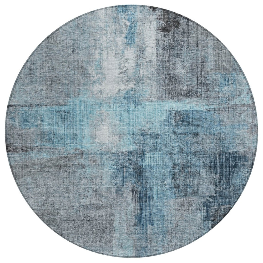 HomeRoots 8' Blue and Gray Round Abstract Washable Area Rug - Durable, Stylish, Indoor/Outdoor Home Décor Solution 620049