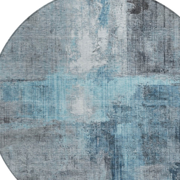 HomeRoots 8' Blue and Gray Round Abstract Washable Area Rug - Durable, Stylish, Indoor/Outdoor Home Décor Solution 620049