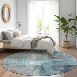 HomeRoots 8' Blue and Gray Round Abstract Washable Area Rug - Durable, Stylish, Indoor/Outdoor Home Décor Solution 620049