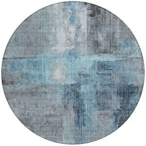 HomeRoots 8' Blue and Gray Round Abstract Washable Area Rug - Durable, Stylish, Indoor/Outdoor Home Décor Solution 620049