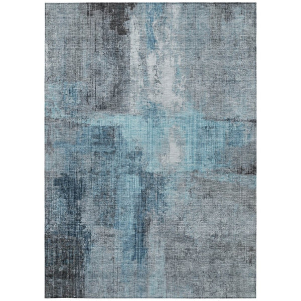 HomeRoots 9' X 12' Blue and Gray Abstract Rug - Durable, Washable, Versatile Indoor/Outdoor Design for Every Space 620051