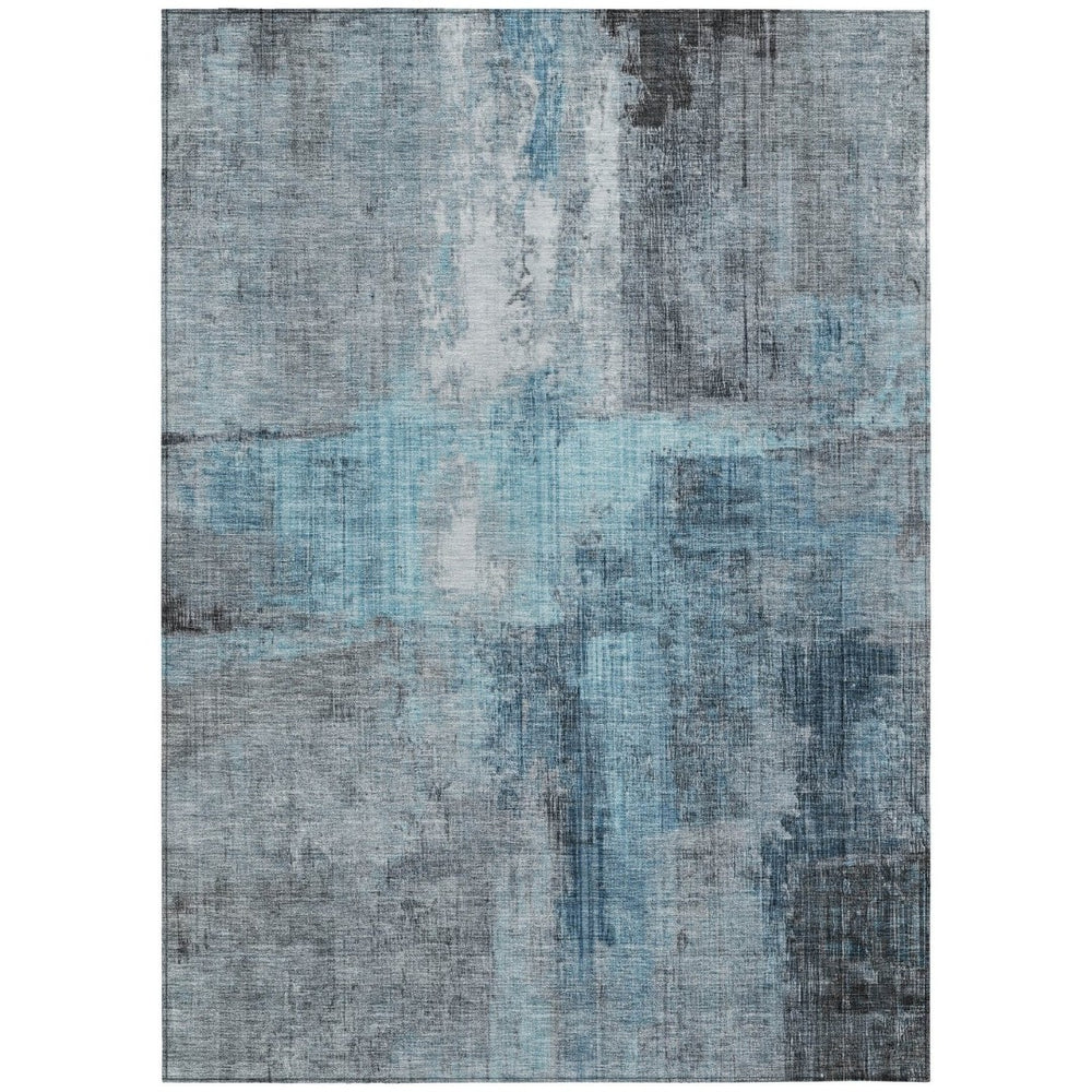 HomeRoots 9' X 12' Blue and Gray Abstract Rug - Durable, Washable, Versatile Indoor/Outdoor Design for Every Space 620051