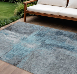 HomeRoots 10' Blue & Gray Abstract Washable Area Rug - Durable, Stylish, Perfect for Indoor & Outdoor Use! 620052
