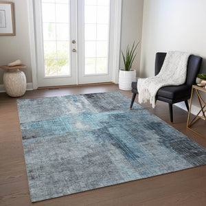 HomeRoots 10' Blue & Gray Abstract Washable Area Rug - Durable, Stylish, Perfect for Indoor & Outdoor Use! 620052