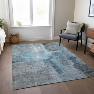 HomeRoots 10' Blue & Gray Abstract Washable Area Rug - Durable, Stylish, Perfect for Indoor & Outdoor Use! 620052