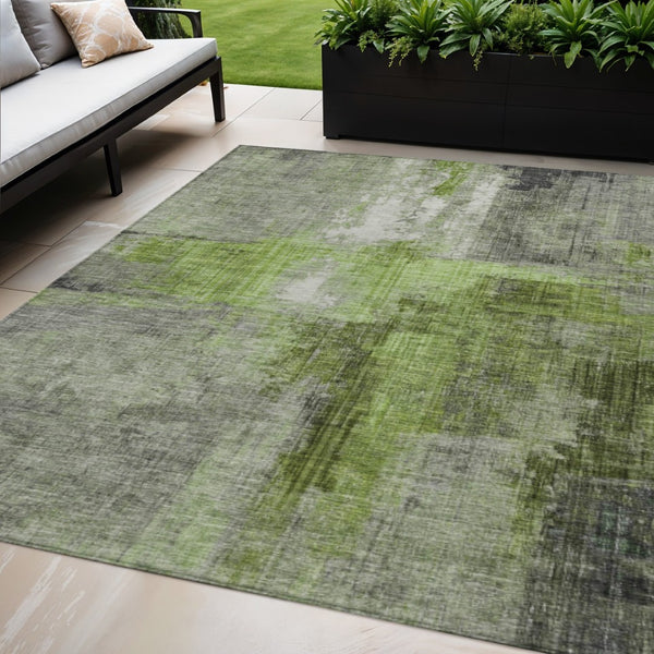 HomeRoots 5' X 8' Abstract Fern Green and Gray Washable Indoor-Outdoor Area Rug for High-Traffic Spaces 620054