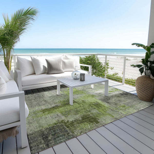 HomeRoots 5' X 8' Abstract Fern Green and Gray Washable Indoor-Outdoor Area Rug for High-Traffic Spaces 620054