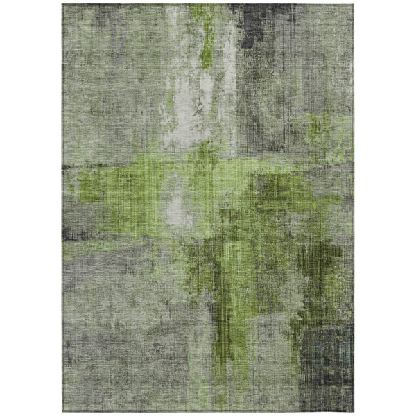 HomeRoots 5' X 8' Abstract Fern Green and Gray Washable Indoor-Outdoor Area Rug for High-Traffic Spaces 620054