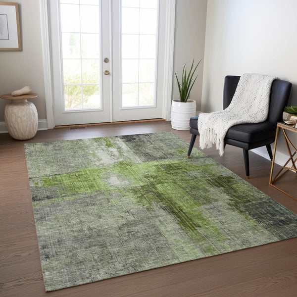 HomeRoots 5' X 8' Abstract Fern Green and Gray Washable Indoor-Outdoor Area Rug for High-Traffic Spaces 620054