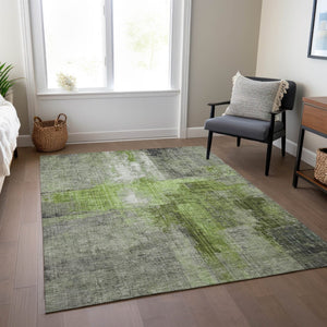 HomeRoots 5' X 8' Abstract Fern Green and Gray Washable Indoor-Outdoor Area Rug for High-Traffic Spaces 620054
