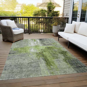 HomeRoots 5' X 8' Abstract Fern Green and Gray Washable Indoor-Outdoor Area Rug for High-Traffic Spaces 620054