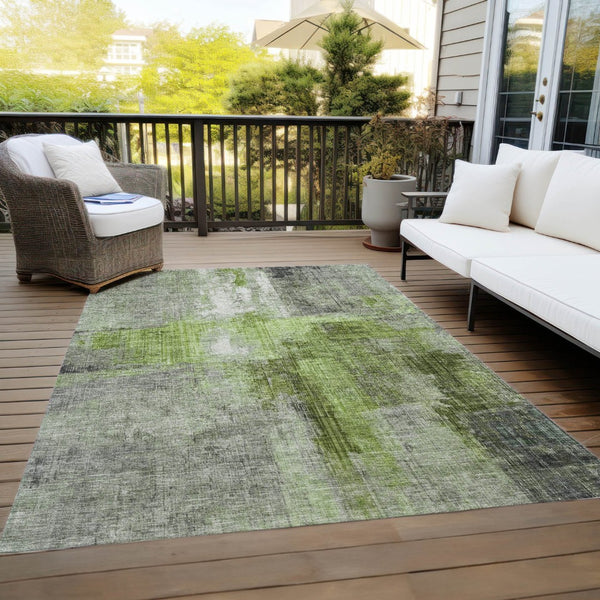 HomeRoots 5' X 8' Abstract Fern Green and Gray Washable Indoor-Outdoor Area Rug for High-Traffic Spaces 620054