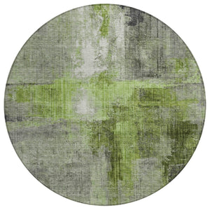 HomeRoots 8' Round Abstract Area Rug in Fern Green and Gray - Washable, Durable, Perfect for Indoor/Outdoor Spaces 620055