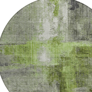 HomeRoots 8' Round Abstract Area Rug in Fern Green and Gray - Washable, Durable, Perfect for Indoor/Outdoor Spaces 620055