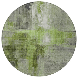 HomeRoots 8' Round Abstract Area Rug in Fern Green and Gray - Washable, Durable, Perfect for Indoor/Outdoor Spaces 620055