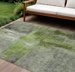 HomeRoots 8' Contemporary Fern Green and Gray Abstract Washable Area Rug for Indoor and Outdoor Spaces 620056