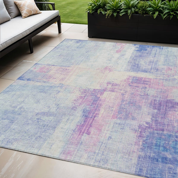 HomeRoots 5' X 8' Sky Blue & Lavender Indoor-Outdoor Area Rug - Abstract Design, Stain-Resistant, Washable! 620066