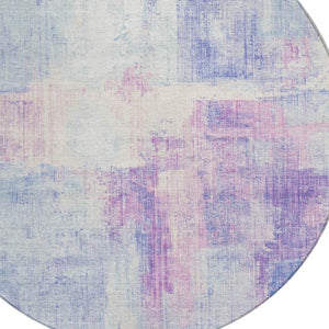 HomeRoots 8' Sky Blue & Lavender Round Area Rug - Modern Abstract Design, Washable for Indoor & Outdoor Use 620067