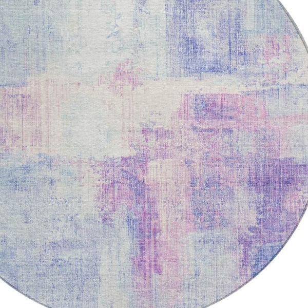 HomeRoots 8' Sky Blue & Lavender Round Area Rug - Modern Abstract Design, Washable for Indoor & Outdoor Use 620067
