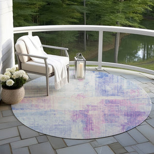 HomeRoots 8' Sky Blue & Lavender Round Area Rug - Modern Abstract Design, Washable for Indoor & Outdoor Use 620067