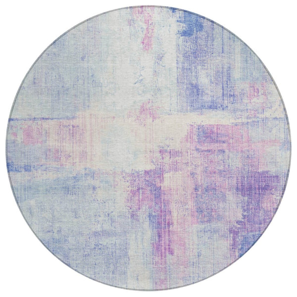 HomeRoots 8' Sky Blue & Lavender Round Area Rug - Modern Abstract Design, Washable for Indoor & Outdoor Use 620067