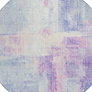 HomeRoots 8' Sky Blue & Lavender Round Area Rug - Modern Abstract Design, Washable for Indoor & Outdoor Use 620067