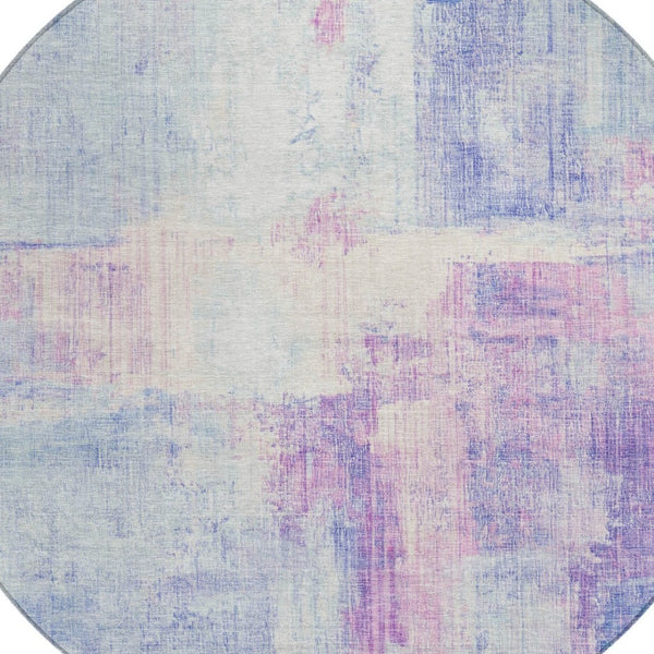 HomeRoots 8' Sky Blue & Lavender Round Area Rug - Modern Abstract Design, Washable for Indoor & Outdoor Use 620067