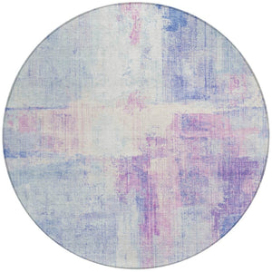 HomeRoots 8' Sky Blue & Lavender Round Area Rug - Modern Abstract Design, Washable for Indoor & Outdoor Use 620067