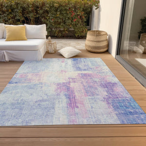 HomeRoots 8' X 10' Sky Blue & Lavender Abstract Area Rug - Washable, Durable, Stylish for Indoor & Outdoor Use 620068