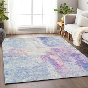 HomeRoots 10' Sky Blue & Lavender Abstract Washable Area Rug - Stylish Indoor/Outdoor Décor for Any Space 620070
