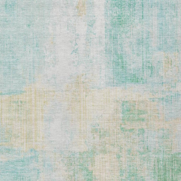 HomeRoots 5' Stylish Teal Blue and Wheat Abstract Washable Area Rug – Durable for Indoor and Outdoor Spaces 620072