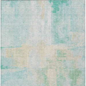 HomeRoots 5' Stylish Teal Blue and Wheat Abstract Washable Area Rug – Durable for Indoor and Outdoor Spaces 620072