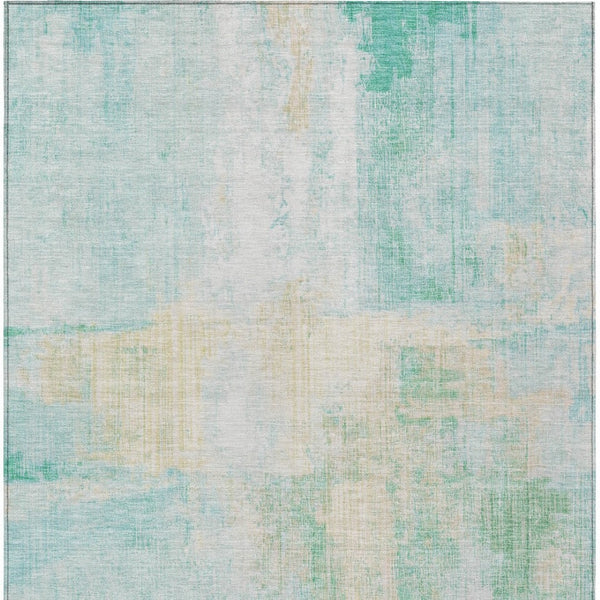 HomeRoots 5' Stylish Teal Blue and Wheat Abstract Washable Area Rug – Durable for Indoor and Outdoor Spaces 620072